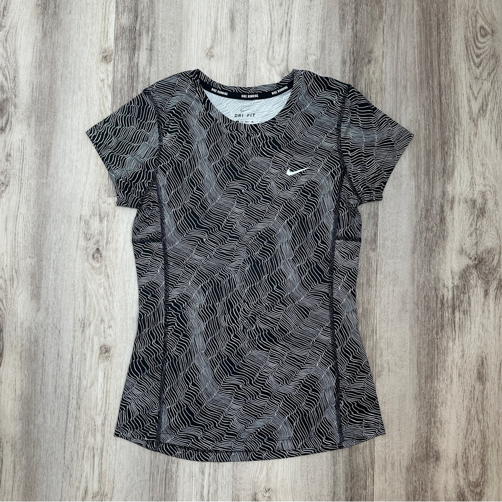 Nike Running Dri-Fit‎ Patterned Fitted T-Shirt Black/White Size XS